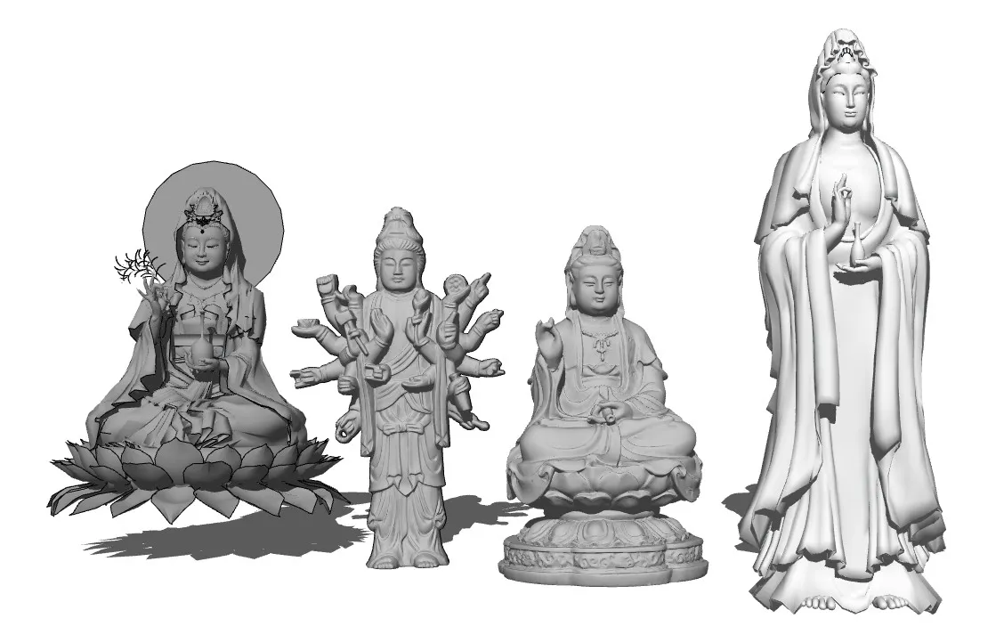多姿态观音造像组合SU模型 SU模型免费下载_sketchup模型