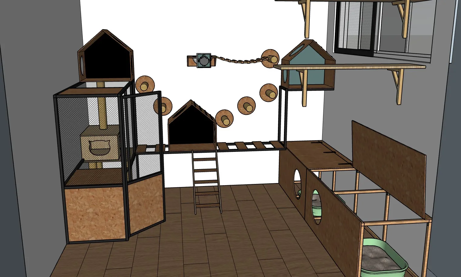 猫屋猫舍宠物猫爬架猫砂盆SU模型 SU模型免费下载_sketchup模型