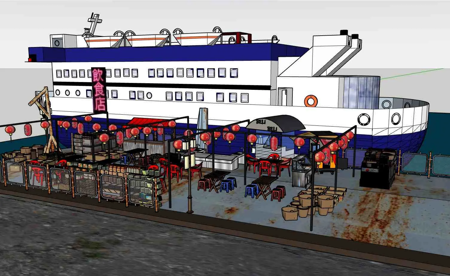 历史街区码头饮食店SU模型 SU模型免费下载_sketchup模型