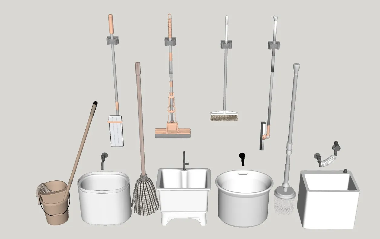 清洁工具拖把池拖布池墩布池SU模型 SU模型免费下载_sketchup模型