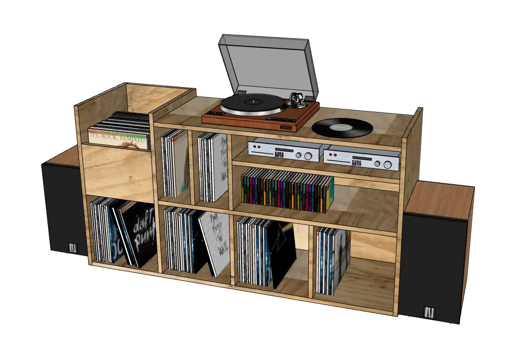黑胶唱机组合小书柜SU模型 SU模型免费下载_sketchup模型
