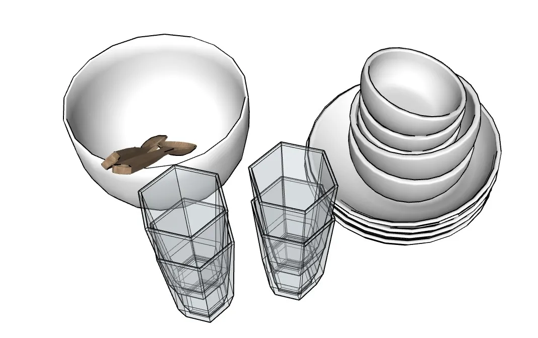 简约餐具碗碟玻璃杯SU模型 SU模型免费下载_sketchup模型