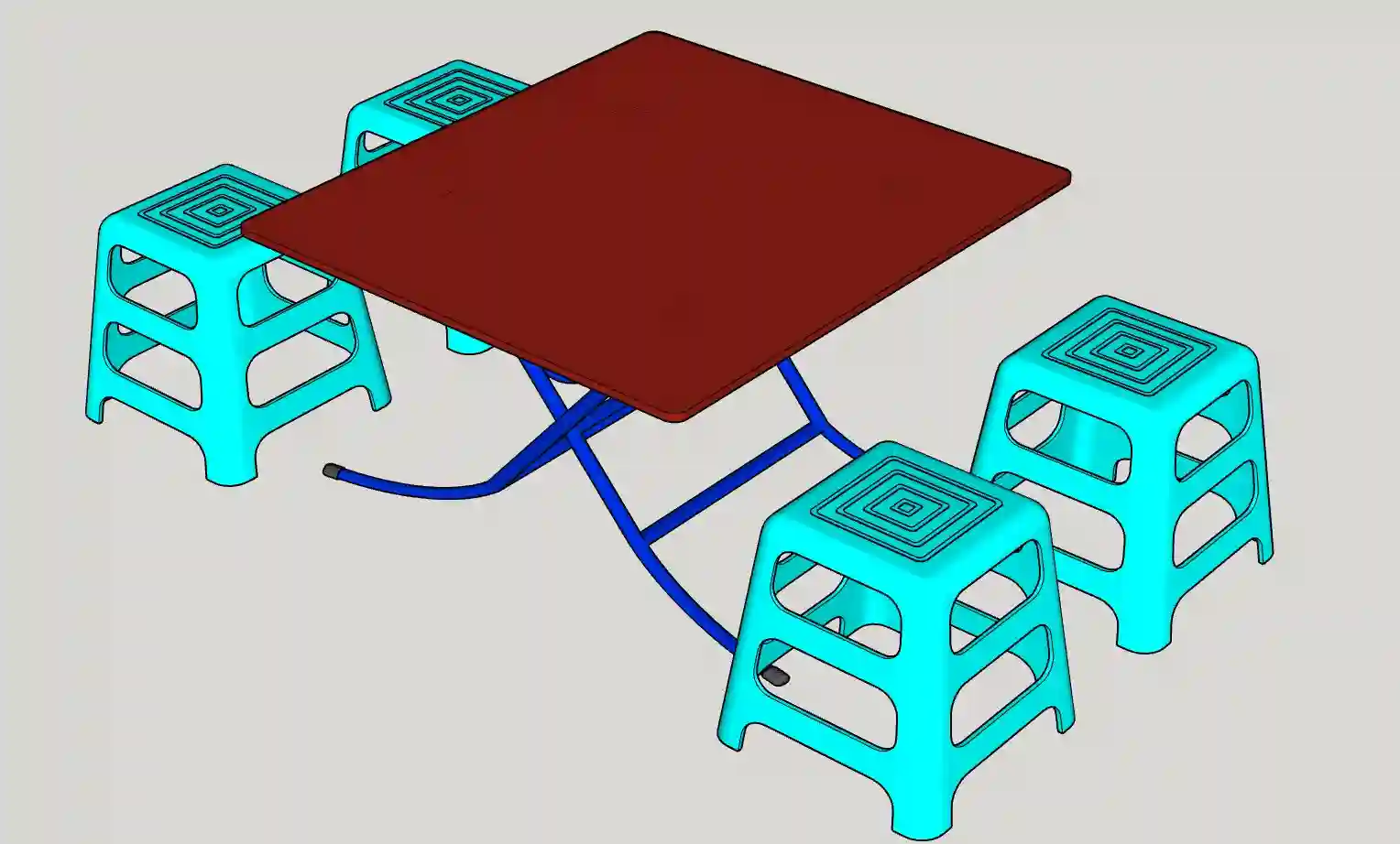 路边摊折叠方桌塑料凳SU模型 SU模型免费下载_sketchup模型