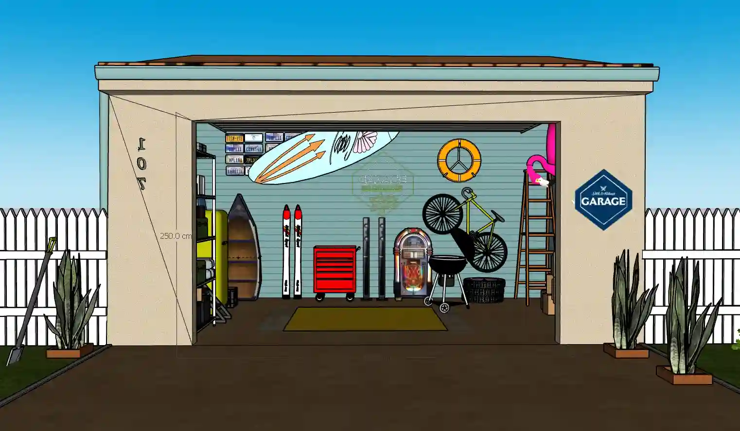 美式潮流车库杂物间场景SU模型 SU模型免费下载_sketchup模型