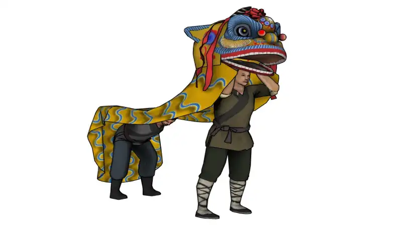 传统双人舞狮人物SU模型 SU模型免费下载_sketchup模型