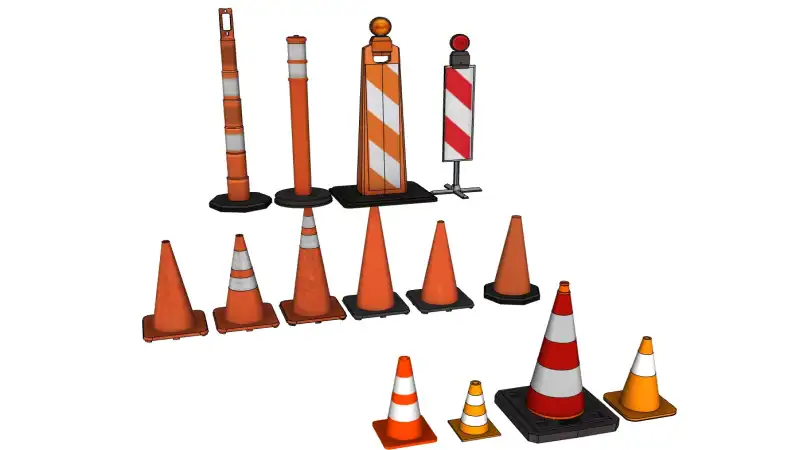 交通锥雪糕筒路障警示设施SU模型 SU模型免费下载_sketchup模型