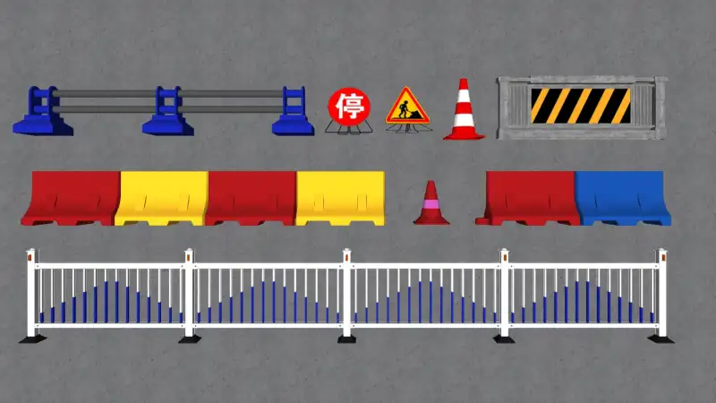护栏水马施工道路警示牌围挡SU模型 SU模型免费下载_sketchup模型