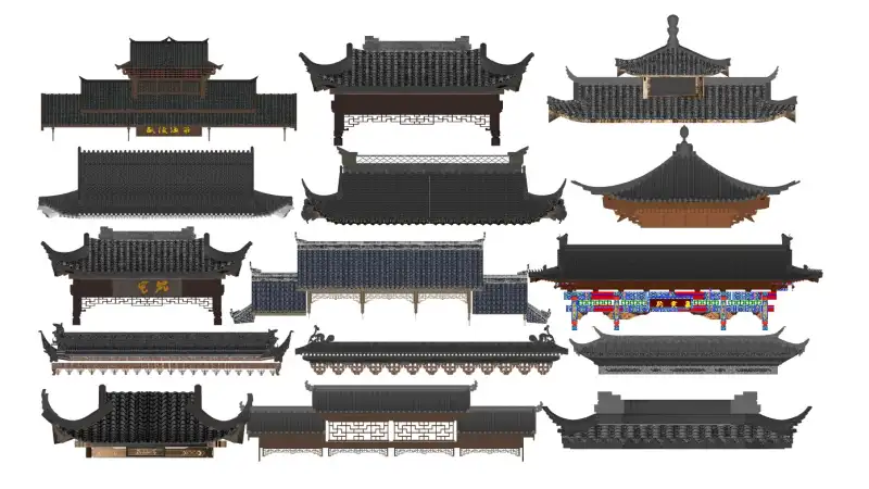 中式古建屋顶房顶SU模型 SU模型免费下载_sketchup模型