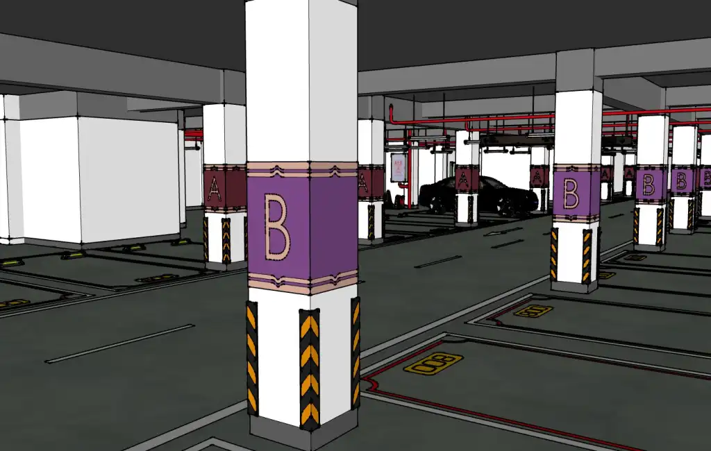 地下车库标准停车位SU模型 SU模型免费下载_sketchup模型