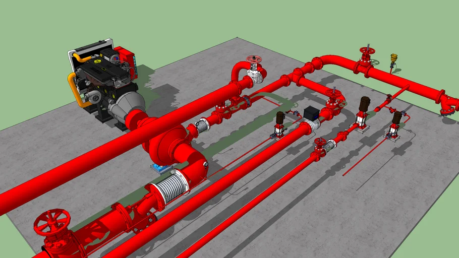 消防水泵管道系统SU模型 SU模型免费下载_sketchup模型