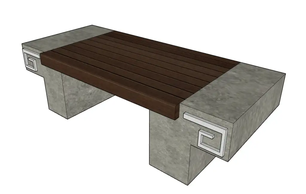 中式混凝土木面长椅SU模型 SU模型免费下载_sketchup模型