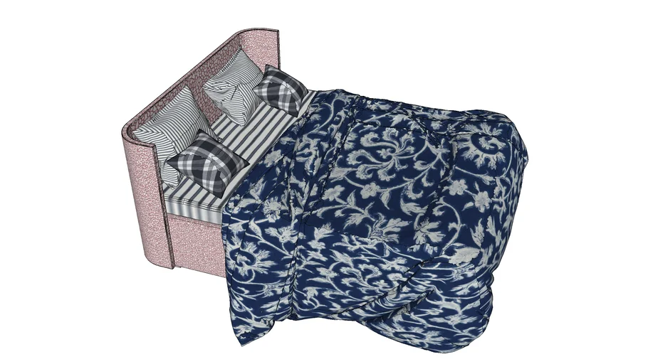 布艺软包双人床SU模型 SU模型免费下载_sketchup模型