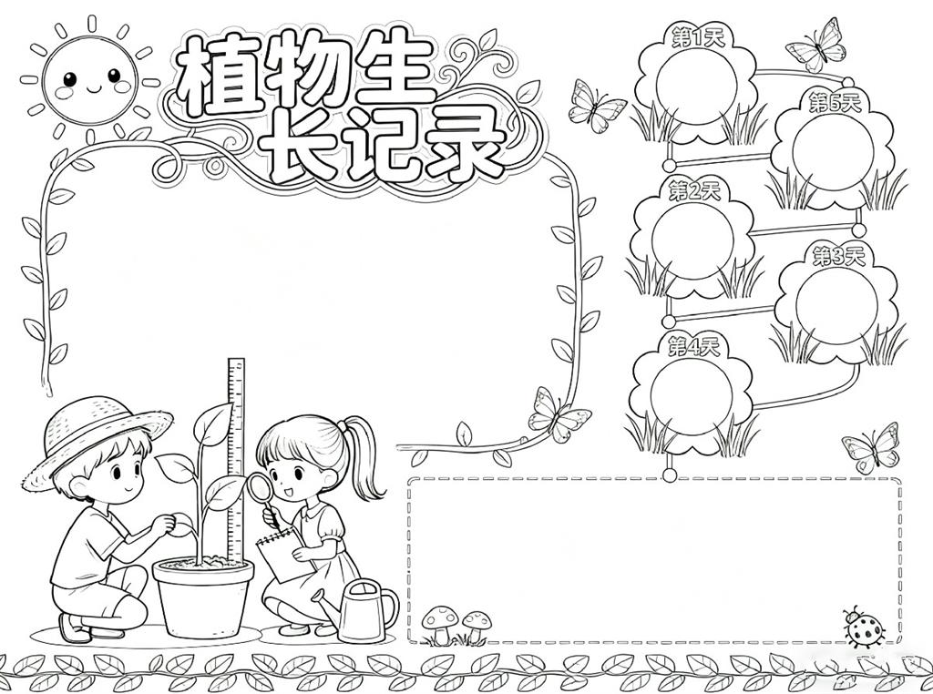 手抄报：植物生长记录线稿图