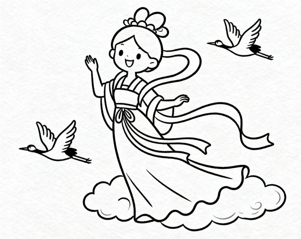 简笔画:嫦娥仙子线稿图
