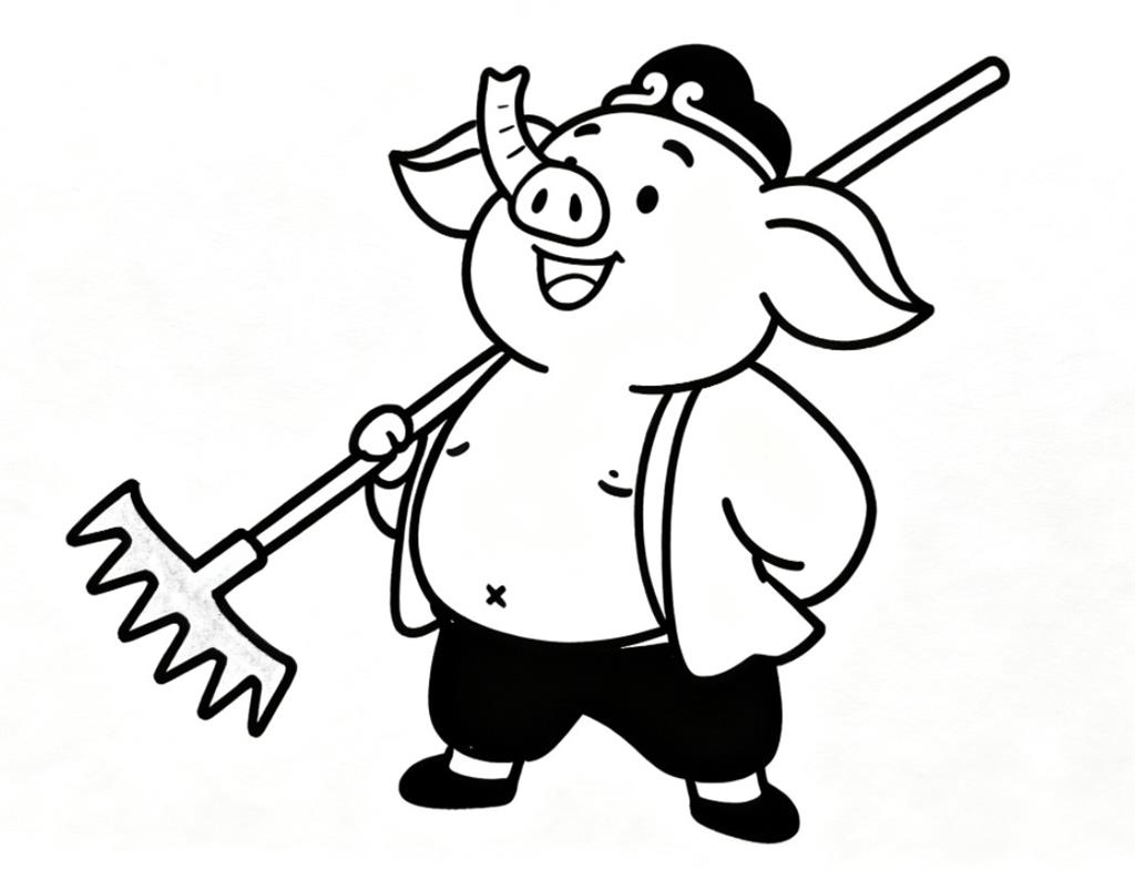 简笔画:可爱的猪八戒线稿图