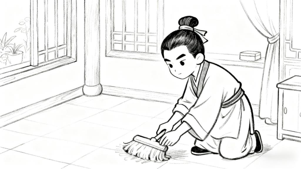 简笔画:一屋不扫，何以扫天下线稿图