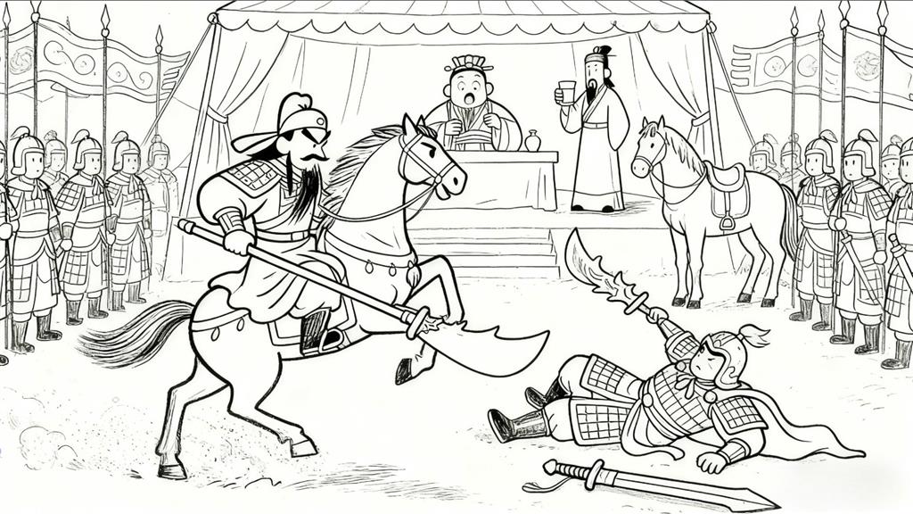 简笔画:关云长温酒斩华雄线稿图