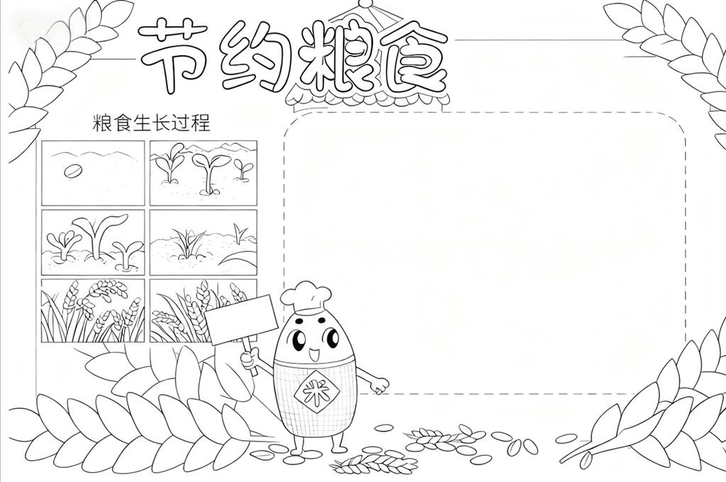 手抄报:节约粮食珍惜粮食线稿图