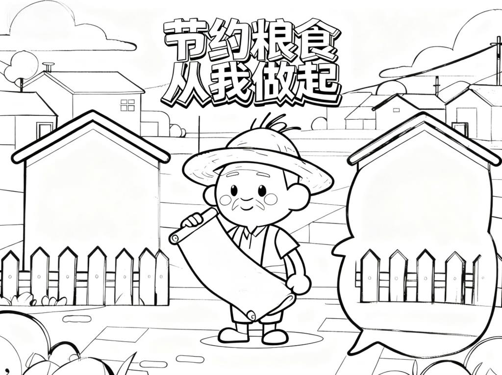 手抄报:卡通手绘节约粮食小报手抄报线稿图
