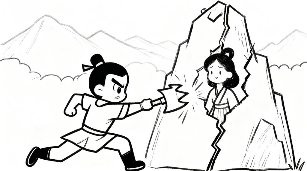 简笔画:宝莲灯沉香劈山救母线稿图