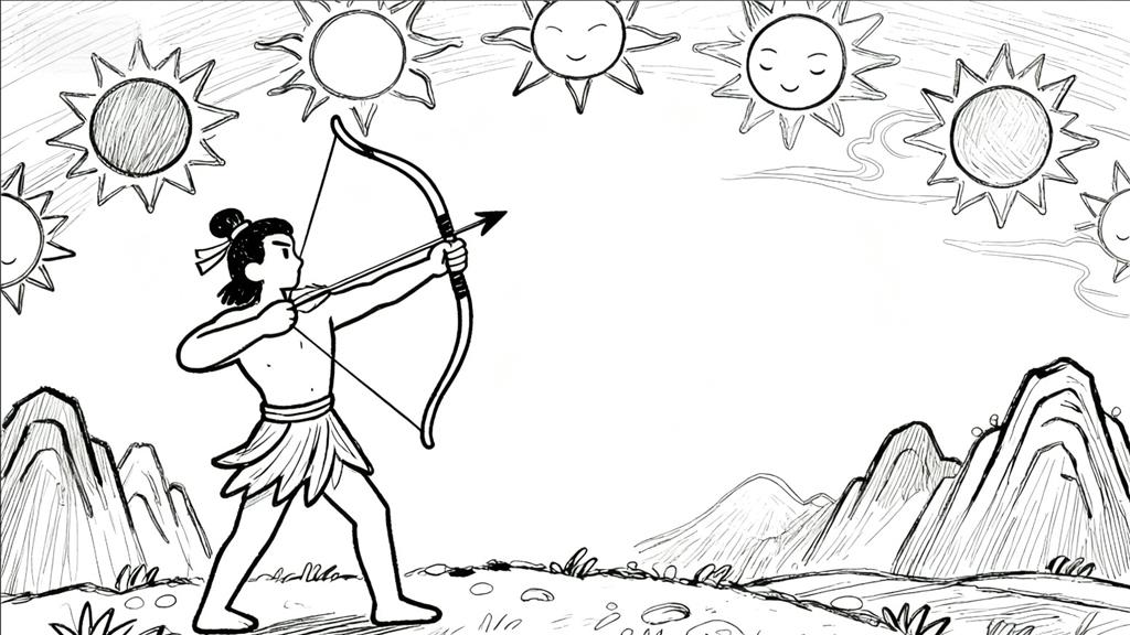 简笔画:后羿射日怎么画？神话故事简笔画线稿图