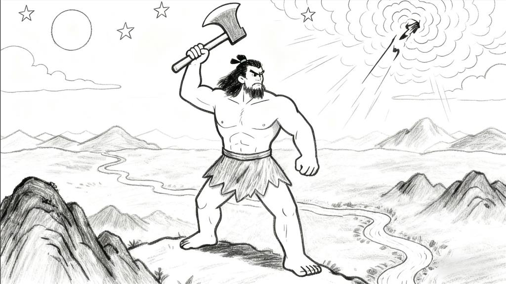 简笔画:盘古开天地线稿图