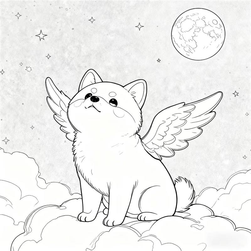 简笔画:天狗食月线稿图