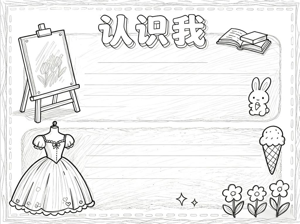 手抄报:小学自我介绍幼儿园自我介绍中英文线稿图