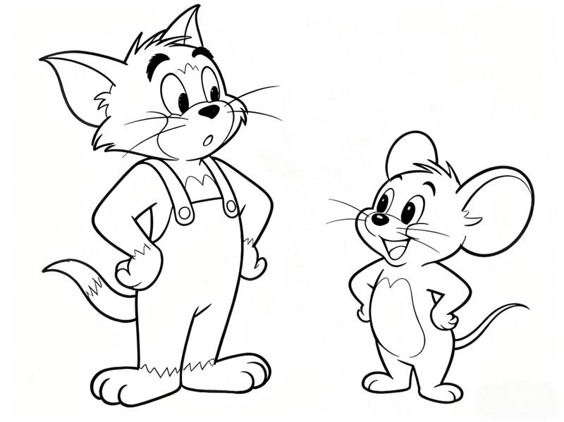 简笔画:TOM猫和老鼠杰瑞线稿图