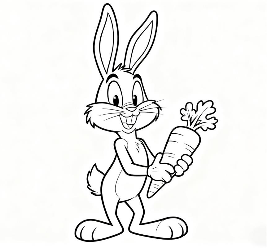 简笔画:卡通兔子拿着胡萝卜线稿图