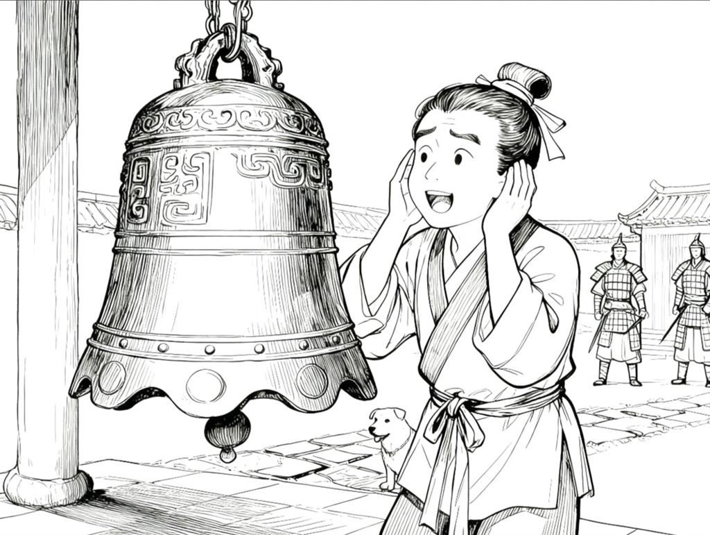 简笔画:掩耳盗铃成语故事线稿图