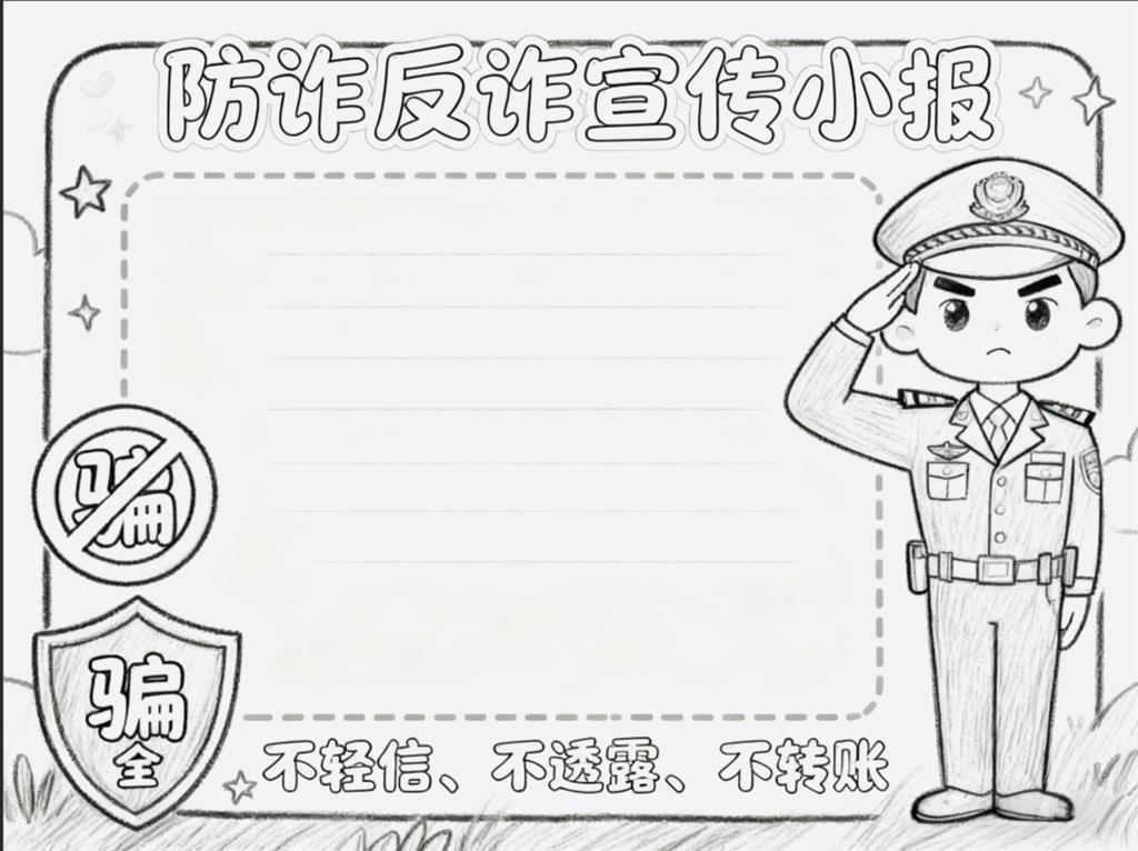 手抄报:防诈反诈宣传小报线稿图