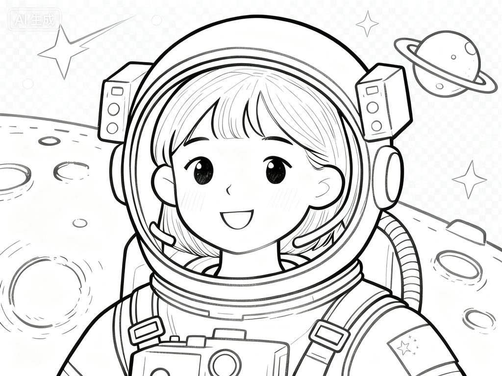 简笔画:女航天员人物线稿图