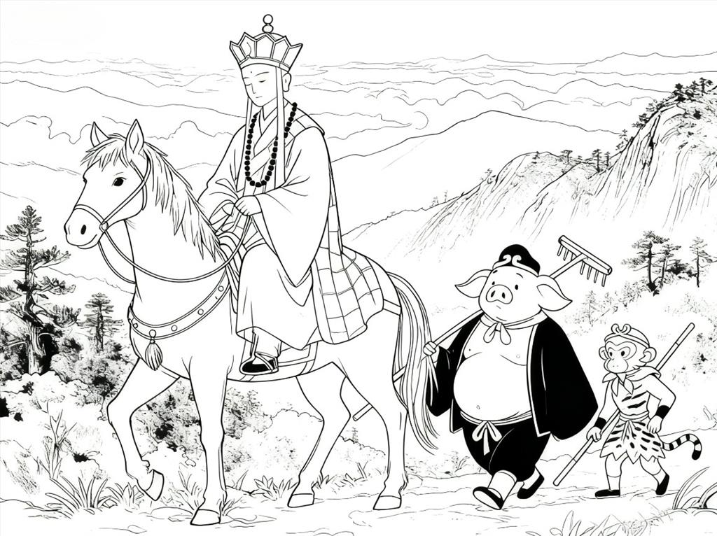 简笔画:成语故事龙马精神线稿图