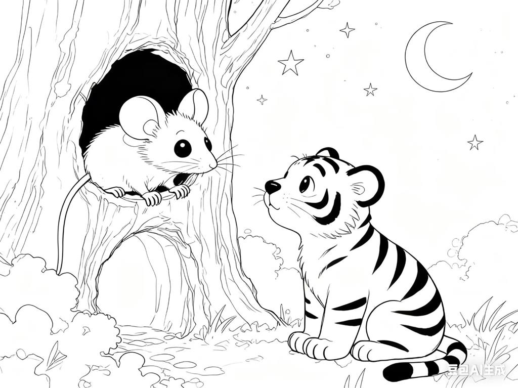 简笔画:鼠假虎威线稿图