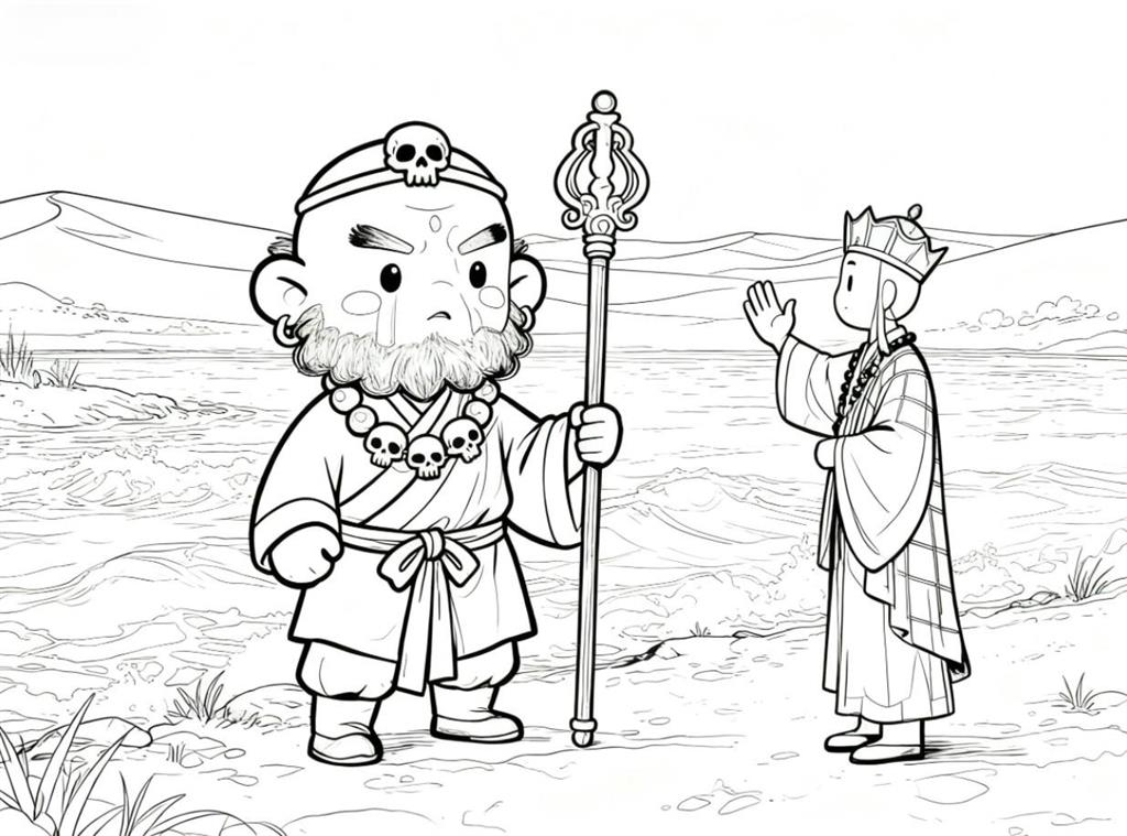 简笔画:西游记沙僧告别唐僧Q版人物线稿图