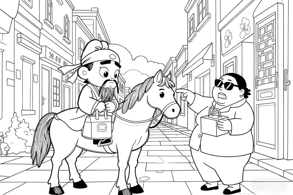 简笔画:关羽关云长送外卖线稿图