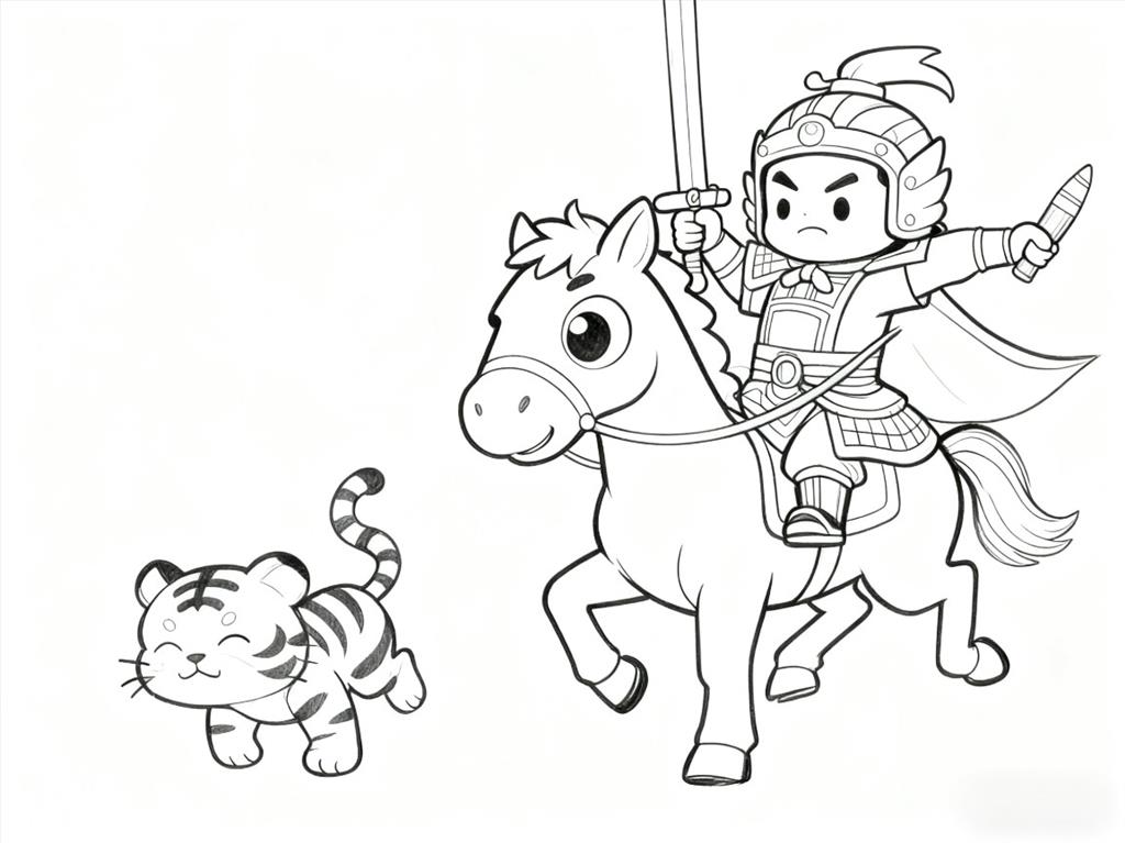 简笔画:孙权射虎线稿图