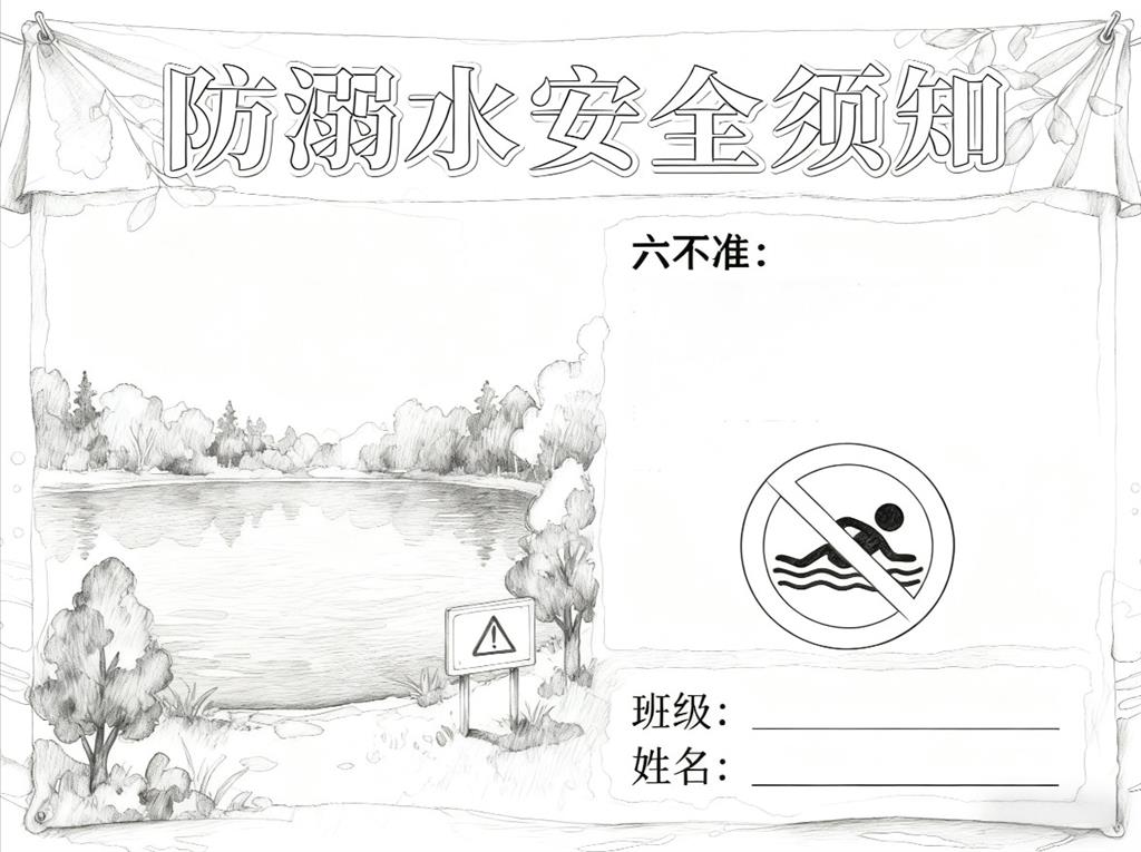 手抄报: 防溺水手抄报图片线稿图