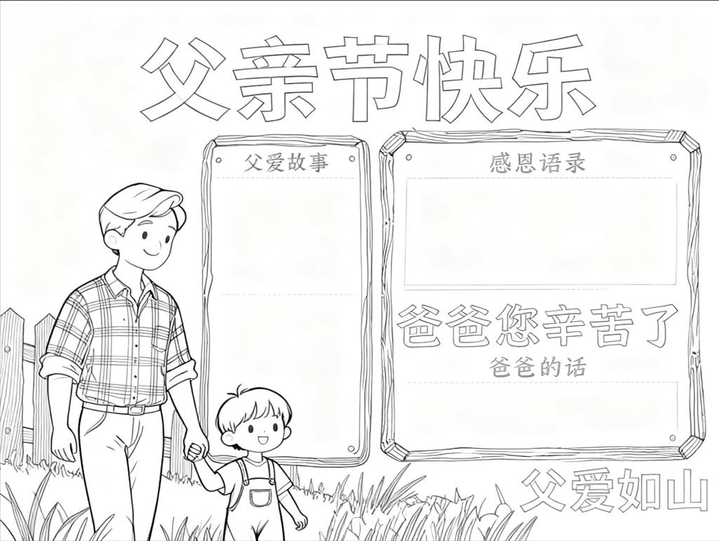 手抄报:父亲节手抄报线稿图