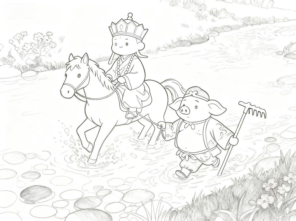 简笔画:Q版唐僧猪八戒怎么画？萌系西游人物踏青线稿图