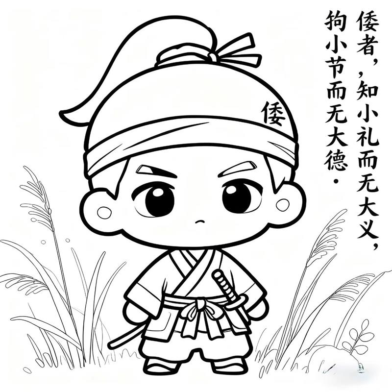 简笔画:倭者，知小礼而无大义，拘小节而无大德·线稿图