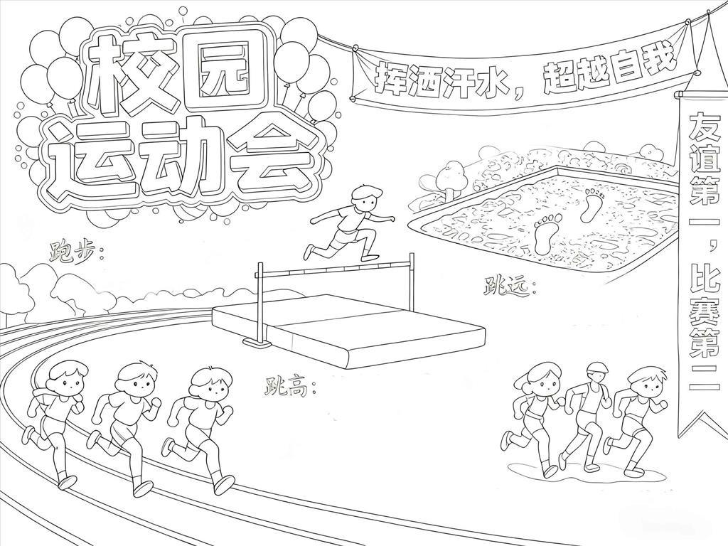 手抄报:校园运动会手抄报图片线稿图