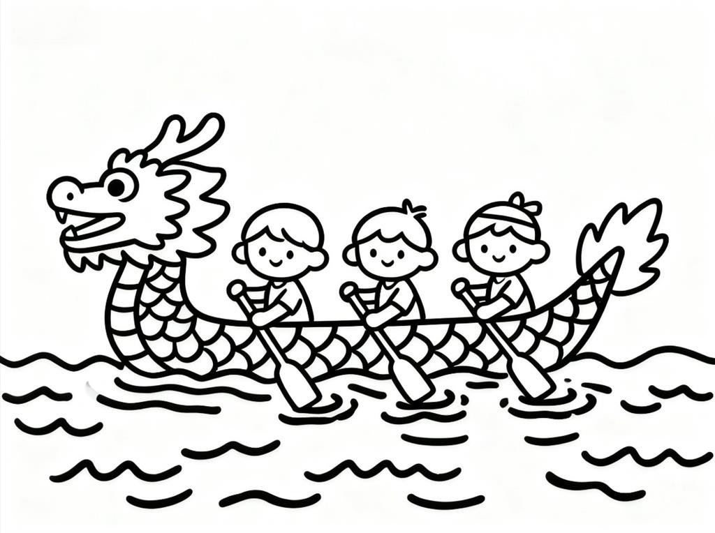 简笔画:儿童简笔画赛龙舟线稿图