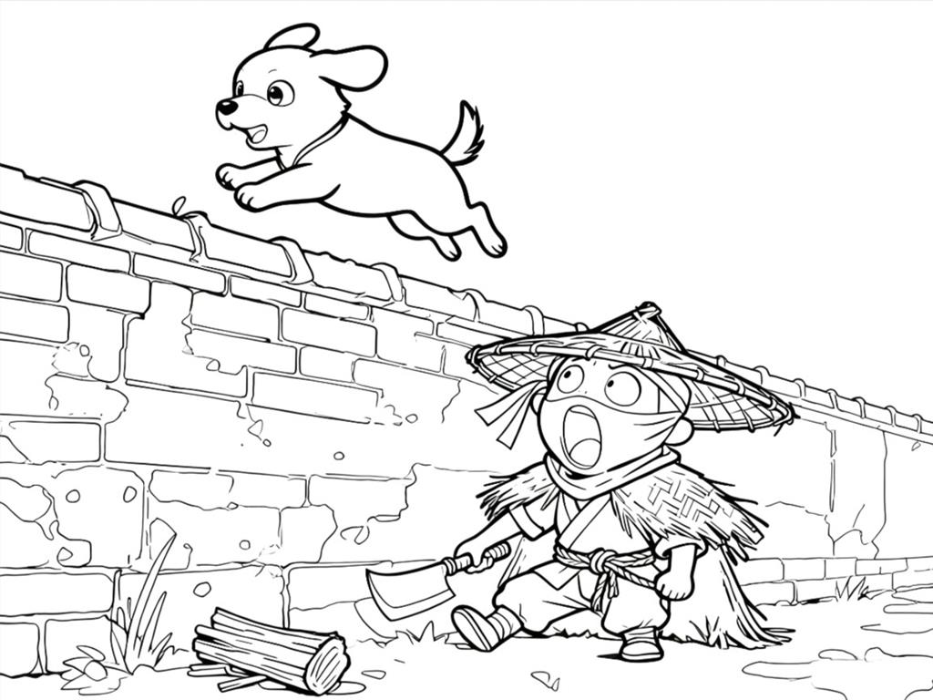 简笔画:狗急跳墙成语故事线稿图