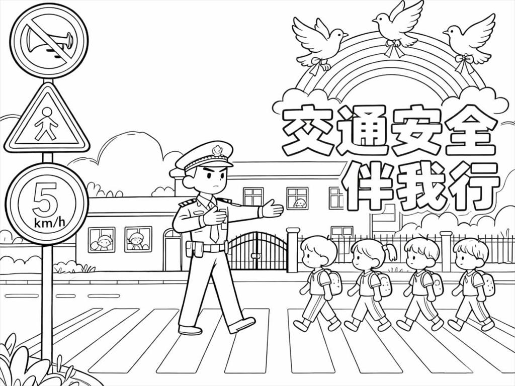 手抄报:交通安全伴我行手抄报线稿图