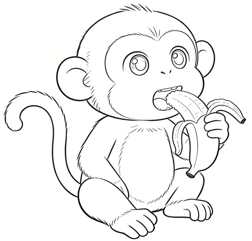 简笔画:小猴子吃香蕉线稿图