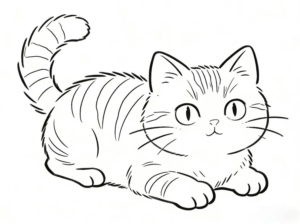 简笔画:卡通小猫咪线稿图