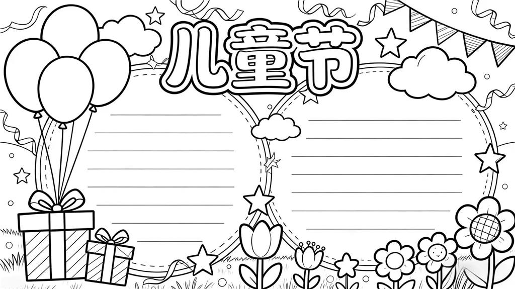 手抄报:六一儿童节小报线稿图