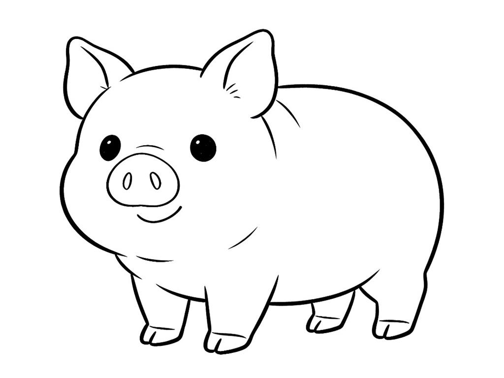 简笔画:卡通小猪线稿图